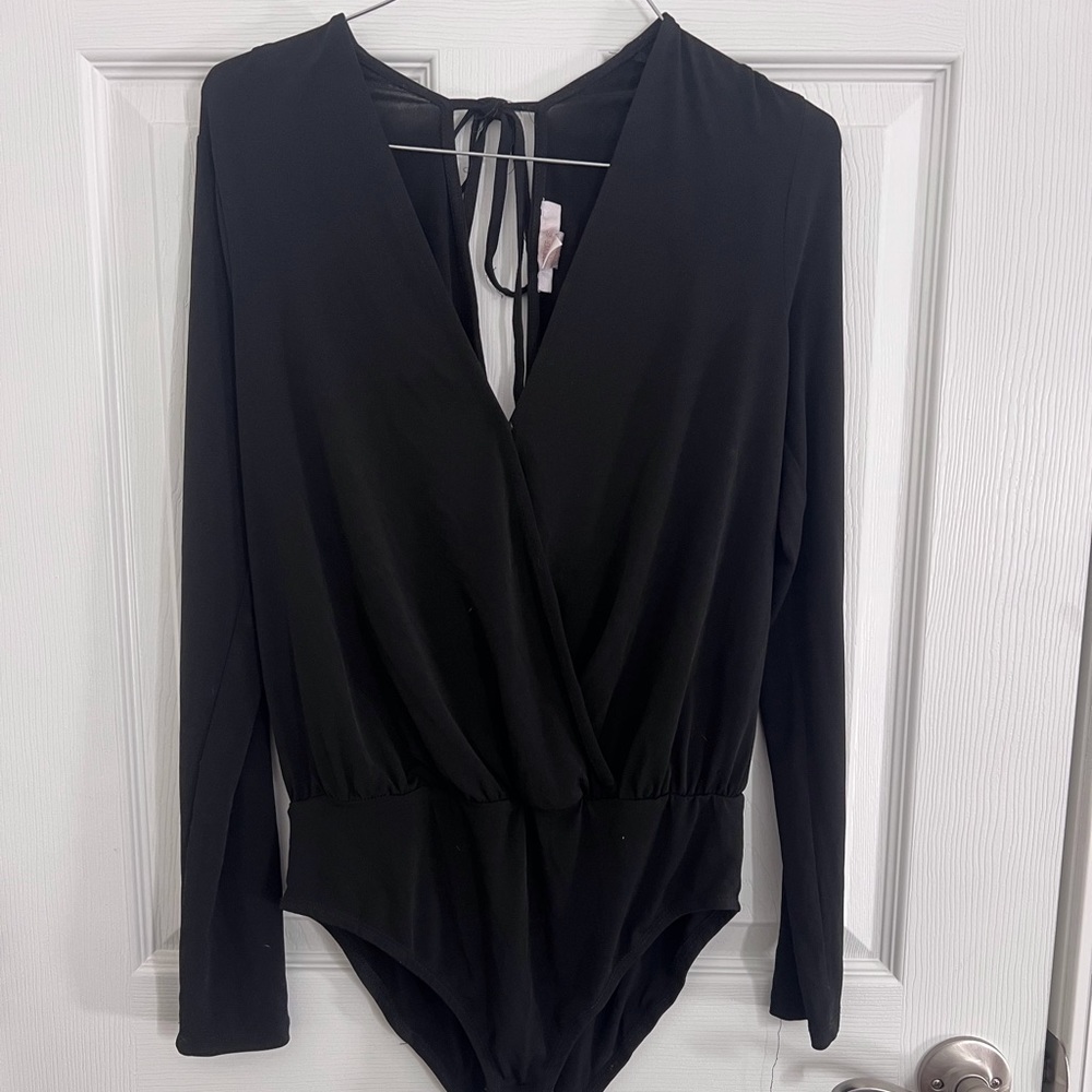 Black tie back body suit